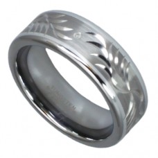 Tungsten Carbide Brush Finish Center Floral Wings Hand Carved Ring